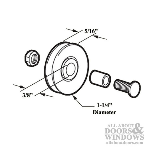 Bottom Mount Roller Assembly with 1-1/4 Inch Nylon Wheel for Sliding Screen Door - Bottom Mount Roller Assembly with 1-1/4 Inch Nylon Wheel for Sliding Screen Door