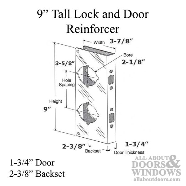 9 Inch Tall Combination Door Reinforcer - Polished Brass - 9 Inch Tall Combination Door Reinforcer - Polished Brass