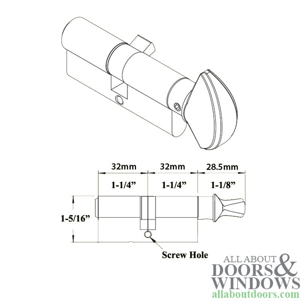 Blemished 32/32 Keyed 64mm 360 Degree Euro Profile Cylinder, 1-3/4