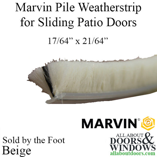 Pile Weather Strip, Sill and Parting Stop for Marvin Sliding Patio Doors, with Fin, .270" x .330" - Beige