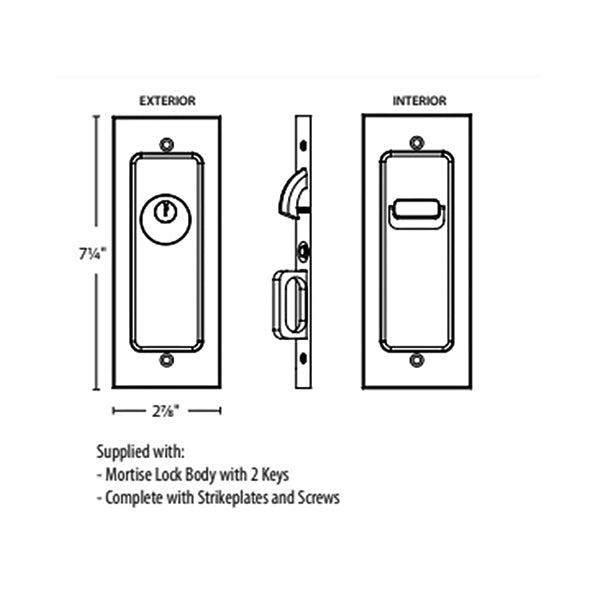 Keyed Pocket Door Mortise, Modern Rectangular - Oil Rubbed Bronze - Keyed Pocket Door Mortise, Modern Rectangular - Oil Rubbed Bronze