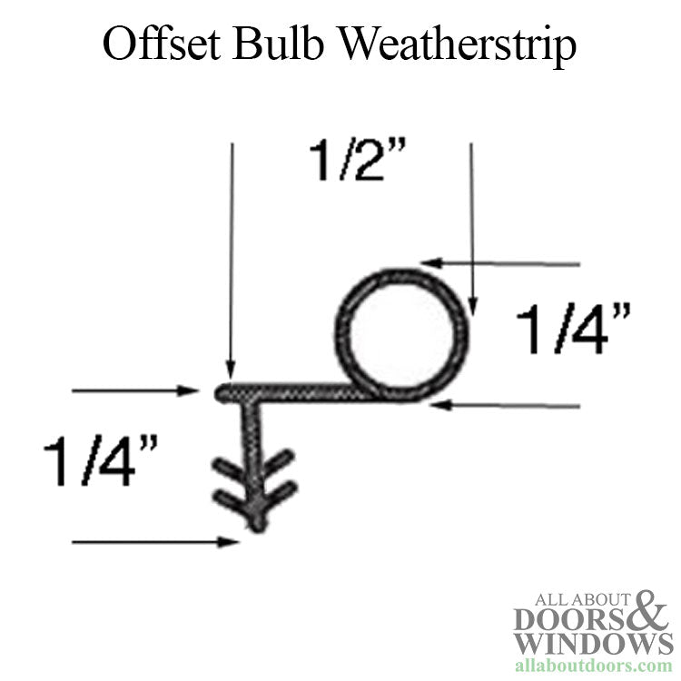 Hollow Bulb Weatherstrip, .250 Offset Leg with Barbs, Casement & Double Hung Windows - Hollow Bulb Weatherstrip, .250 Offset Leg with Barbs, Casement & Double Hung Windows