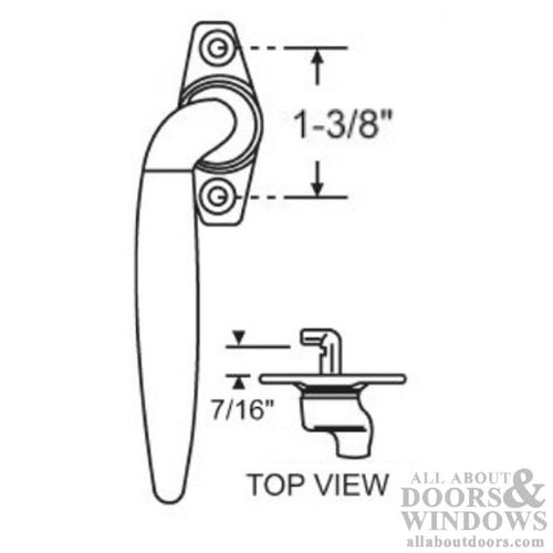 Project-In handle, 1-3/8 screw holes, 7/16” Hook Projection, Left Hand - Project-In handle, 1-3/8 screw holes, 7/16” Hook Projection, Left Hand