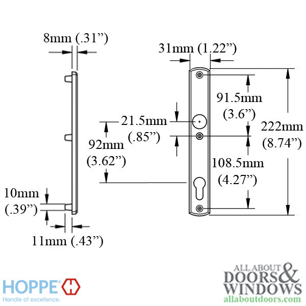 HOPPE Contemporary Interior Backplate M216N for Active/Inactive Handlesets - Antique Brass - HOPPE Contemporary Interior Backplate M216N for Active/Inactive Handlesets - Antique Brass