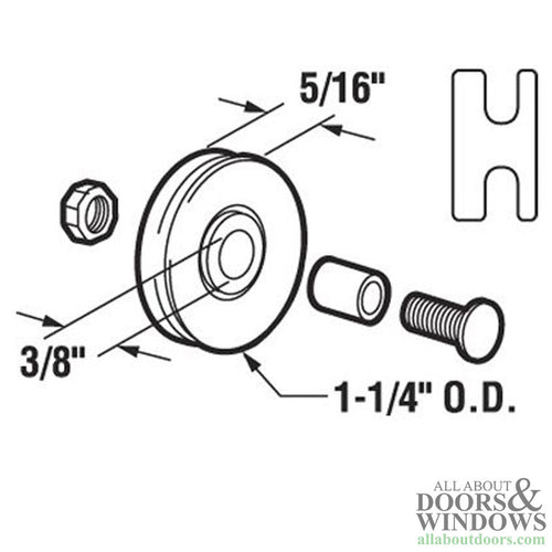 Bottom Mount Roller Assembly for Sliding Screen Doors 1.25 Inch Nylon Wheel Diameter - Bottom Mount Roller Assembly for Sliding Screen Doors 1.25 Inch Nylon Wheel Diameter