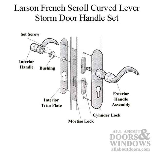 Larson French Scroll Curved Lever Storm Door Handle - Choose Color - Larson French Scroll Curved Lever Storm Door Handle - Choose Color