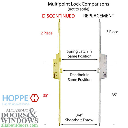 92-1/2 inch 3 point Shootbolt Multipoint Lock for Active Doors Discontinued Replacement Available - 92-1/2 inch 3 point Shootbolt Multipoint Lock for Active Doors Discontinued Replacement Available