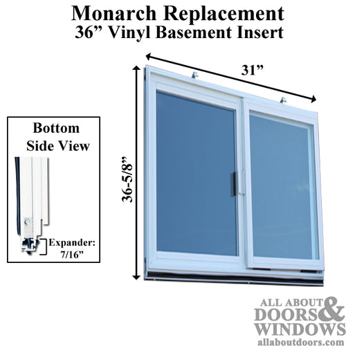 Monarch C-400A-36 Vinyl Basement WINDOW Insert, Dual Pane Glass - Monarch C-400A-36 Vinyl Basement WINDOW Insert, Dual Pane Glass