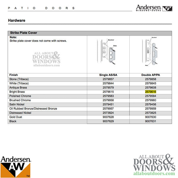 Andersen Strike Plate Cover, AP/PA Door - Bright Brass - Andersen Strike Plate Cover, AP/PA Door - Bright Brass