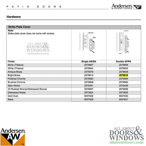 Andersen Strike Plate Cover, AP/PA Door - Bright Brass - Andersen Strike Plate Cover, AP/PA Door - Bright Brass