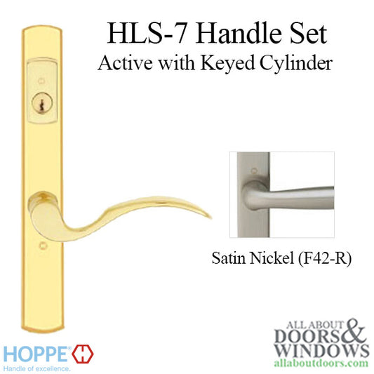 HOPPE HLS7 Handle Set with Munchen Lever Keyed Active Satin Nickel