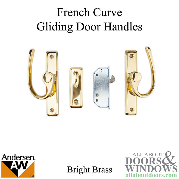 Gliding Door Hardware, French Curved - Bright Brass - Gliding Door Hardware, French Curved - Bright Brass