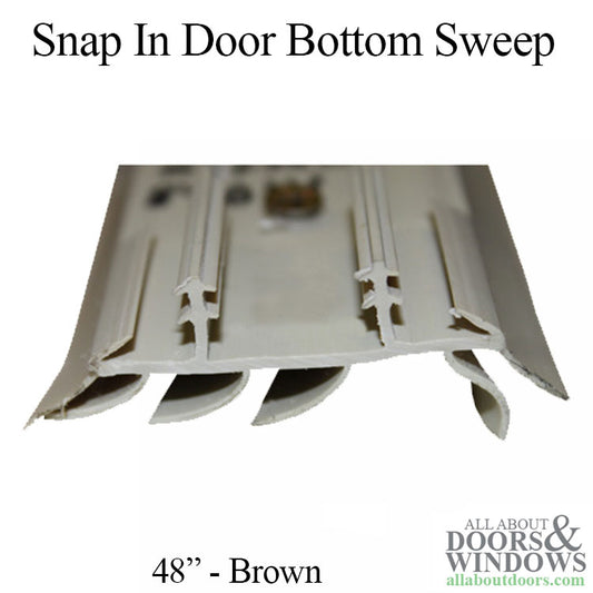 Door sweep, snap-in, 2 barbs @ 3/4 inches 4 Fins, 2 drip fins 48 inches - Brown