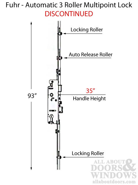 Fuhr 93" Automatic 3 Roller Multipoint Lock, 35" Handle Height- See Replacement Options