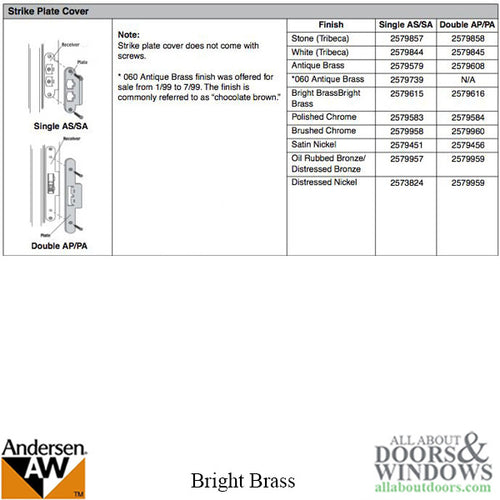 Andersen Strike Plate Cover, Active Door - Bright  Brass - Andersen Strike Plate Cover, Active Door - Bright  Brass