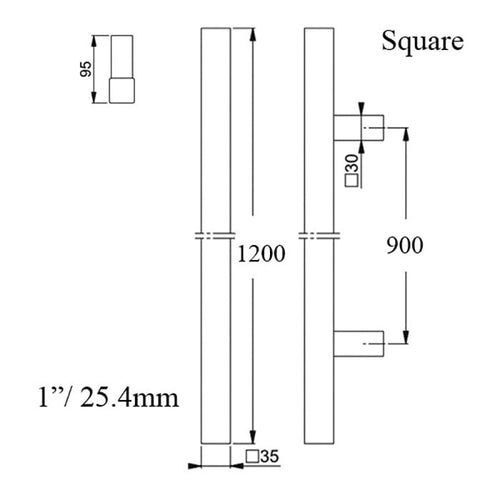 Hoppe Bar-Shaped Square Pull Handle, 47-1/4