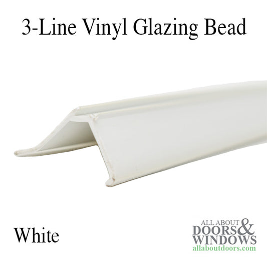 Vinyl Glazing Bead, White, 3 line, 6'