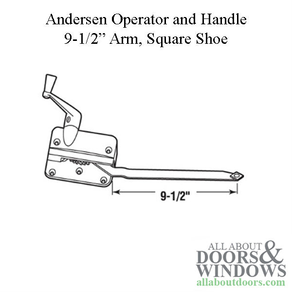 Andersen Left Handed Operator and Handle, 9-1/2 Inch Arm, Square Shoe - Bronze - Andersen Left Handed Operator and Handle, 9-1/2 Inch Arm, Square Shoe - Bronze