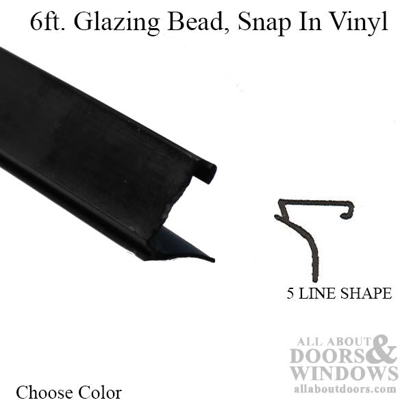 Glazing Bead, 5 line Shape, VINYL  - 6ft. - Choose Color - Glazing Bead, 5 line Shape, VINYL  - 6ft. - Choose Color