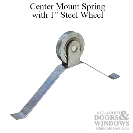 Center Mount Spring Tension Roller Assembly with 1 Inch Steel Wheel for Sliding Screen Door