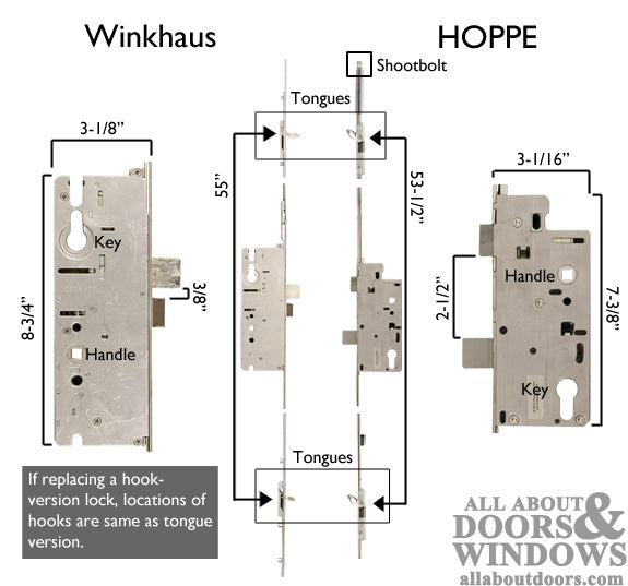 20mm Winkhaus OML, 6092 Key Above Handle, 2 Hook Version - Discontinued - 20mm Winkhaus OML, 6092 Key Above Handle, 2 Hook Version - Discontinued