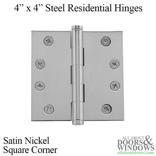 4 x 4  Square Corner Steel Hinge Residential, 3-Pack - Satin Nickel