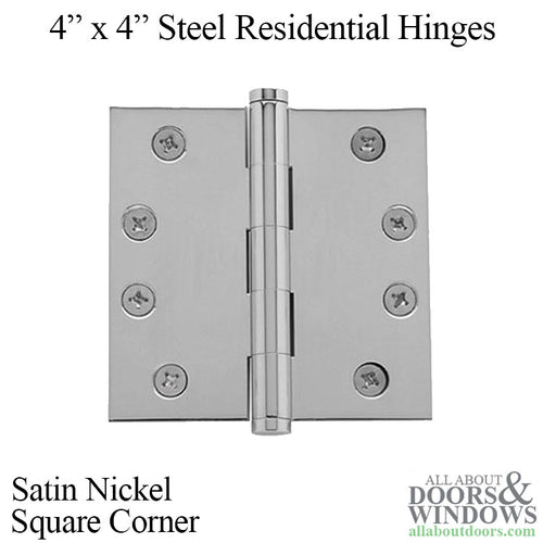 4 x 4  Square Corner Steel Hinge Residential, 3-Pack - Satin Nickel - 4 x 4  Square Corner Steel Hinge Residential, 3-Pack - Satin Nickel