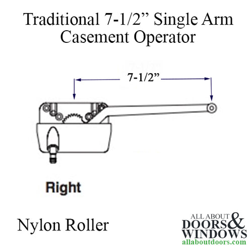 Truth 15.56 Traditional 7-1/2 Single Arm Casement Operator Nylon Roller Right Hand - Truth 15.56 Traditional 7-1/2 Single Arm Casement Operator Nylon Roller Right Hand