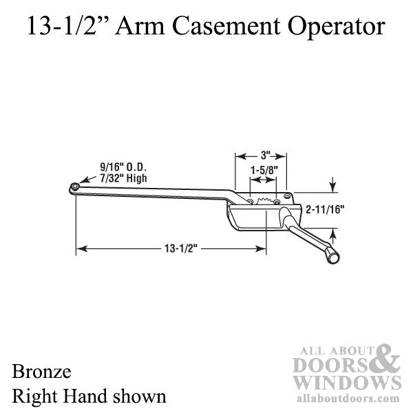 Truth 13-1/2'' Surface Mount Casement Operator, Choose Handing - Bronze - Truth 13-1/2'' Surface Mount Casement Operator, Choose Handing - Bronze