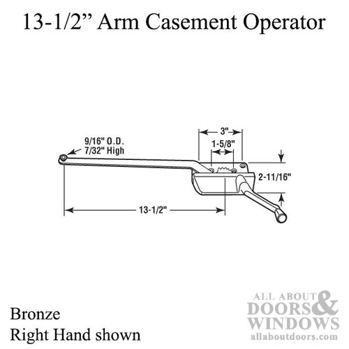 Truth 13-1/2'' Surface Mount Casement Operator, Choose Handing - Bronze - Truth 13-1/2'' Surface Mount Casement Operator, Choose Handing - Bronze