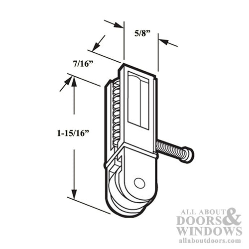 Bottom Mount Roller Assembly with 9/16 Inch Wheel for Sliding Screen Door - Bottom Mount Roller Assembly with 9/16 Inch Wheel for Sliding Screen Door