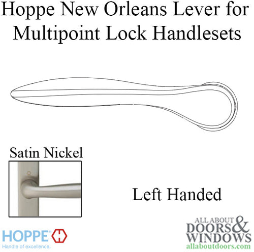 New Orleans Lever Handle for Left Handed Multipoint Lock Handlesets - Satin Nickel - New Orleans Lever Handle for Left Handed Multipoint Lock Handlesets - Satin Nickel