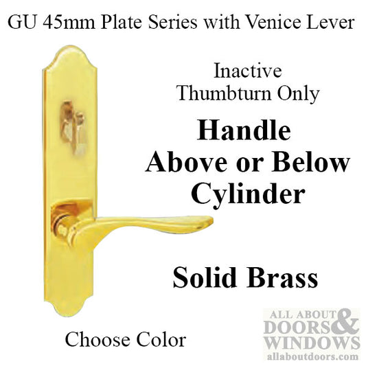 G-U Venice Handle and 45mm Plate Series, Solid Brass, Inactive, Thumbturn Only (Handles DO Move), Choose Color