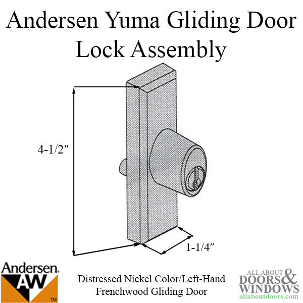 Andersen Frenchwood Gliding Door - Lock Assembly w/Keys, Yuma - Left Hand - Distressed Nickel - Andersen Frenchwood Gliding Door - Lock Assembly w/Keys, Yuma - Left Hand - Distressed Nickel