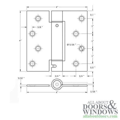 Spring Hinge 4 x 4 with Square Corners, Deltana Single Action - Choose Color - Spring Hinge 4 x 4 with Square Corners, Deltana Single Action - Choose Color