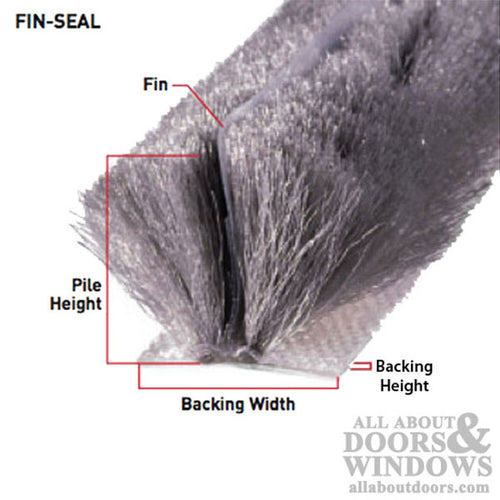 .270 backing x .220 Pile Weather-strip w/ Fin seal  - Gray or White - .270 backing x .220 Pile Weather-strip w/ Fin seal  - Gray or White