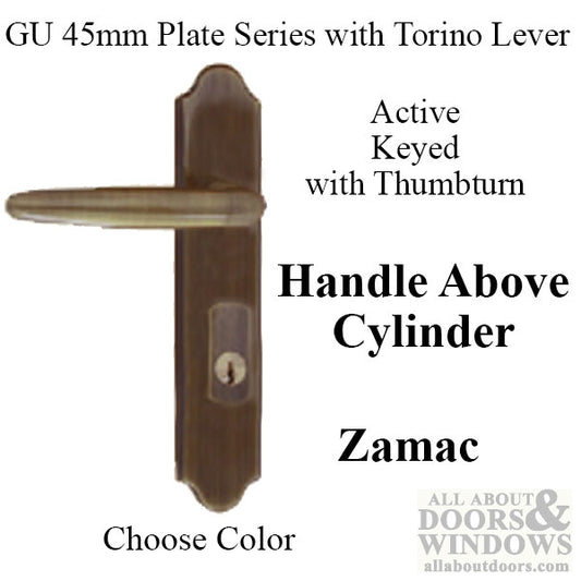 G-U Torino Handle and 45mm Plate Series, Zamac, Active, Keyed with Thumbturn (Handle Above Cylinder), Choose Color