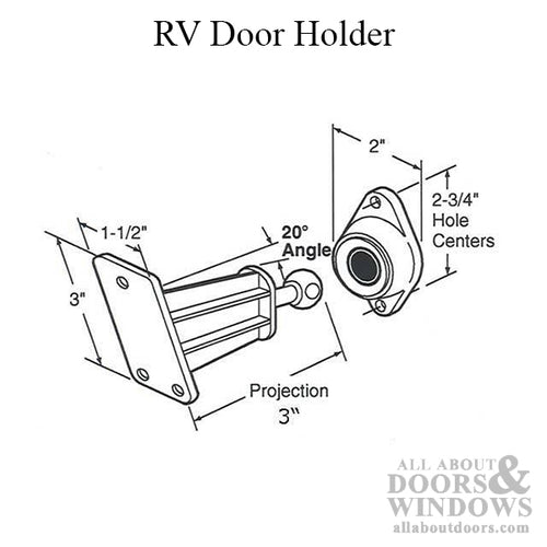 RV Door Holder Rod and Retainer 3 Inch Projection - RV Door Holder Rod and Retainer 3 Inch Projection