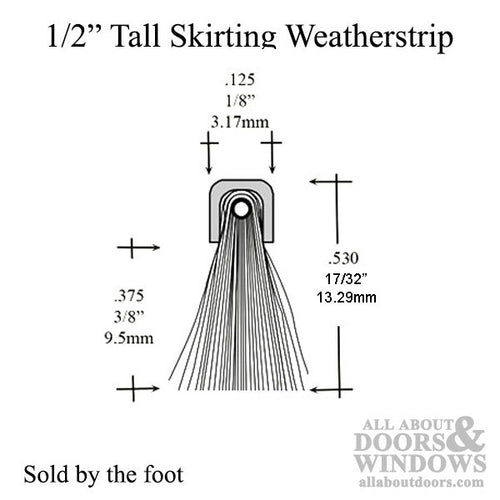 Skirting Weatherstrip For Commercial Doors .530 Inches tall Square Back Housing - Skirting Weatherstrip For Commercial Doors .530 Inches tall Square Back Housing