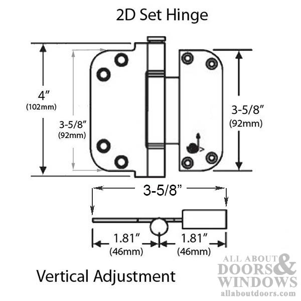 2D Adjustable Set Hinge (V) 3-5/8 x 3-5/8 - 2D Adjustable Set Hinge (V) 3-5/8 x 3-5/8