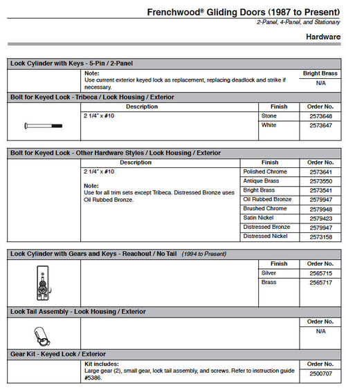 Andersen Tribeca Frenchwood Gliding Door Screw for Keyed Lock Housing, White - Andersen Tribeca Frenchwood Gliding Door Screw for Keyed Lock Housing, White