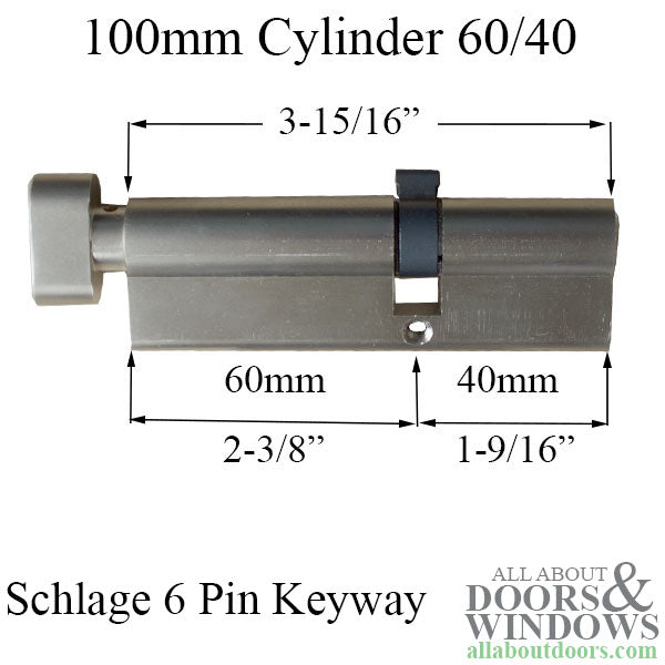 100mm 60/40 Exterior Keyed Euro Profile Cylinder - Schlage 6 pin - Choose Color - 100mm 60/40 Exterior Keyed Euro Profile Cylinder - Schlage 6 pin - Choose Color