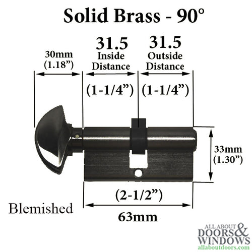 31.5 / 31.5 HOPPE Non Logo 90 Keyed Profile Cylinder Lock, Solid Brass, Flat Black-BLEMISHED - 31.5 / 31.5 HOPPE Non Logo 90 Keyed Profile Cylinder Lock, Solid Brass, Flat Black-BLEMISHED