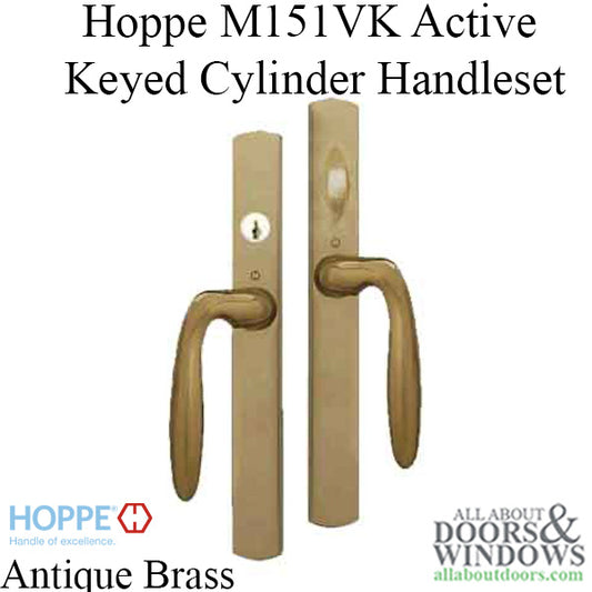 HOPPE HLS 9000 Sliding Door Handle Set Verona Lever Active Keyed Antique Brass