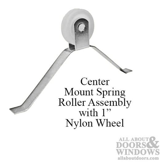 Center Mount Spring Tension Roller Assembly with 1 Inch Nylon Wheel for Sliding Screen Door