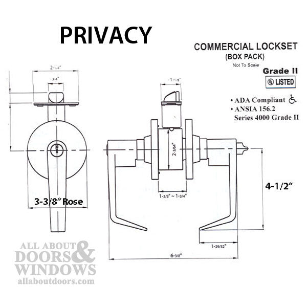 Grade 2, Privacy Lever Lock, 2-3/4bs,  Commercial - Choose Color - Grade 2, Privacy Lever Lock, 2-3/4bs,  Commercial - Choose Color