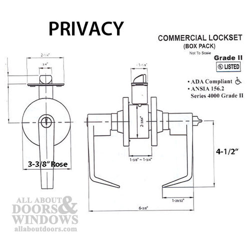 Grade 2, Privacy Lever Lock, 2-3/4bs,  Commercial - Choose Color - Grade 2, Privacy Lever Lock, 2-3/4bs,  Commercial - Choose Color