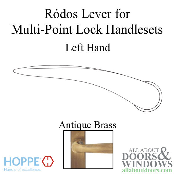 Ródos Lever Handle for Left Handed Multipoint Lock Handlesets - Antique Brass - Ródos Lever Handle for Left Handed Multipoint Lock Handlesets - Antique Brass