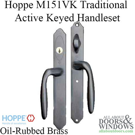 HOPPE HLS 9000 Sliding Door Handle Set Verona Lever Active Keyed Oil Rubbed Brass