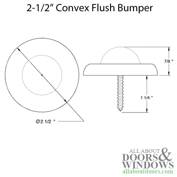 2-1/2'' Convex Flush Bumper  - Choose Finish - 2-1/2'' Convex Flush Bumper  - Choose Finish